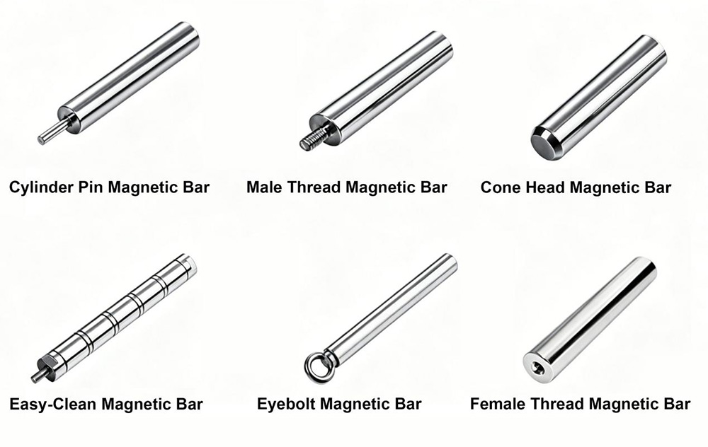 Six Different End Types of Industrial Magnetic Bars for Iron Removal